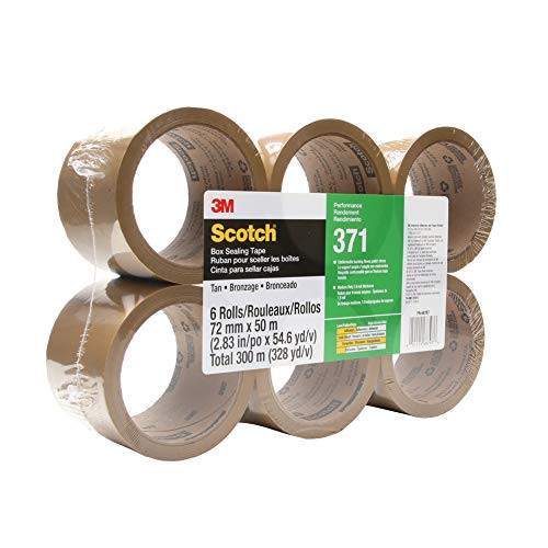 Scotch 371 Industrial-Grade Packing Tape, Tan, 72 mm x 50 m, High Performance Sealing Tape for Medium-Duty Commercial Box and Carton Sealing, Moving, Packaging and Shipping, 6 Pack Scotch 371 Industrial-Grade Packing Tape, Tan, 72 mm x 50 m, High Performance Sealing Tape for Medium-Duty Commercial Box and Carton Sealing, Moving, Packaging and Shipping, 6 Pack