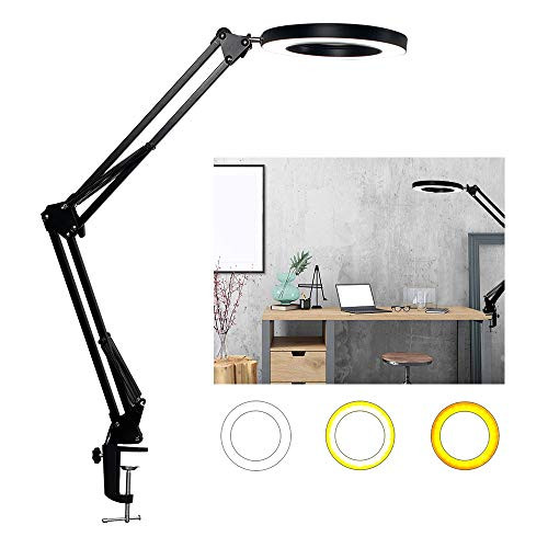 LED Desk Lamp, ADDIE Architect Swing Arm Lamp with Clamp, 3 Color Modes and Dimmable Drafting Table Lamp, Eye-Caring Memory Function Desk Light for Workbench, Office, Task, Reading, Drawing - Black
