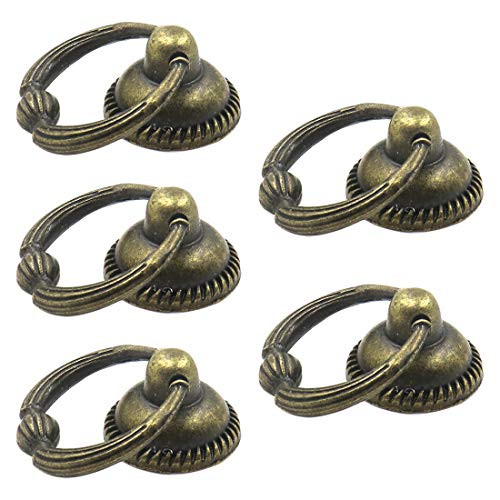 HONJIE Antique Ring Pull Handle Knobs Used for Cabinet Drawer Door Drop Ring Pulls Bronze Drop Pack of 5