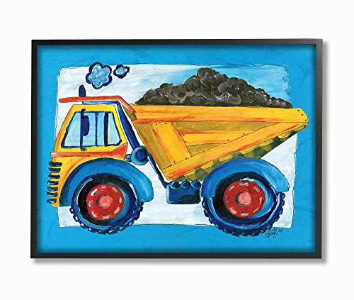Stupell Industries Room by Stupell Yellow Dump Truck with Blue Border Black Framed Wall Art, 16 x 20, Design by Artist Bealook Kids