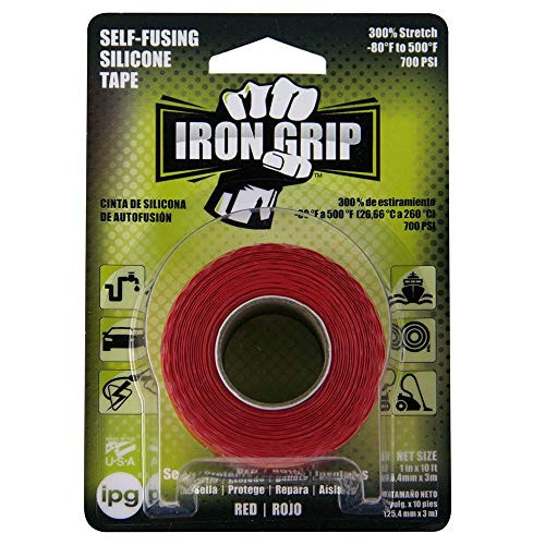 IPG Iron Grip Self-Fusing Silicone Tape, 1" x 10 ft, Red (Single Roll)