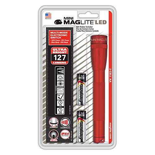 Maglite Mini LED 2-Cell AA Flashlight with Holster, Red