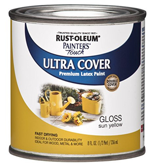 Rust-Oleum 1945730 Painter's Touch Latex Paint, Half Pint, Gloss Sun Yellow