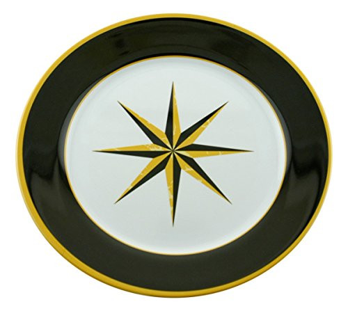 Galleyware Black Compass Melamine Non-Skid Dinner Plates, Set Of 4
