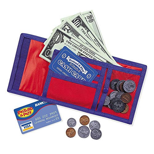 Learning Resources Pretend Play Cash 'N' Carry Wallet, Play Money, Nylon & Velcro Wallet, Basic Math and Money Skills, 73 Pieces, Ages 3+