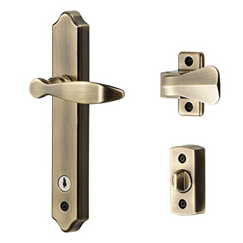 Ideal Security Inc. SK1215AB ML Lever Set with Keyed Deadbolt, 2 Posts, Antique Brass