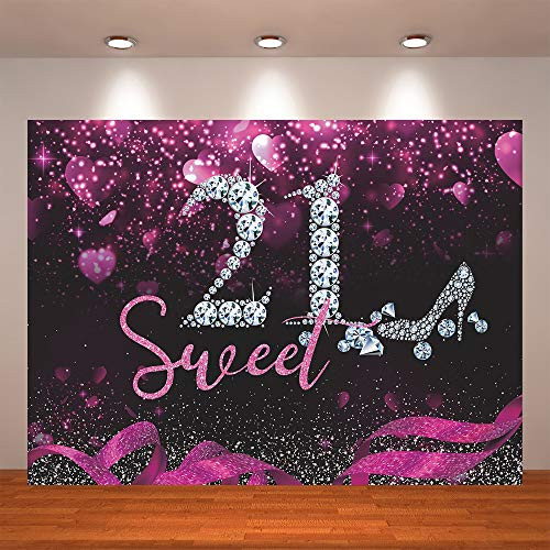 Crefelicid 7x5ft Black Pink Sweet 21 Birthday Backdrop Girls 21st Bday Background 21st Birthday Photo Booth Party Cake Table Photography Decorations Backdrops