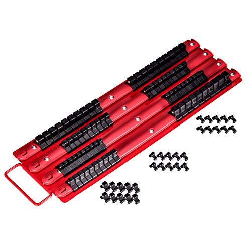 Socket Organizer Tray Set, Red SAE & Black Metric Socket Storage Trays, 1/4-Inch, 3/8-Inch & 1/2-Inch Drive Deep and Shadow Socket Holders for Toolboxes (80PCS)