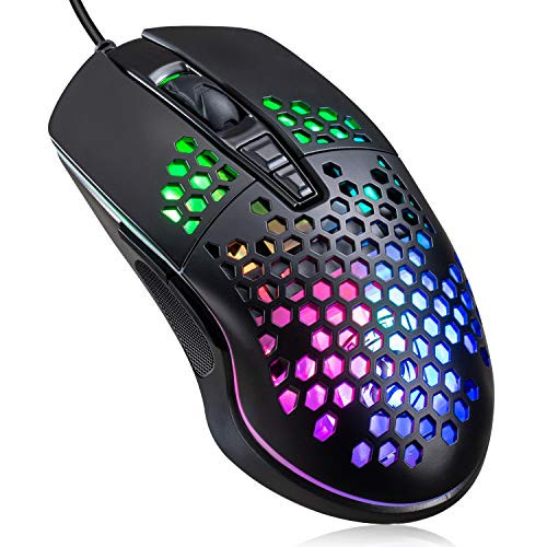 Lightweight Gaming Mouse, Wired USB PC Gaming Mice with Ultralight Honeycomb Shell, RGB Chroma LED Light, 6400 DPI Adjustable, Pixart 3325, Programmable 7 Buttons Mouse for Windows 7/8/10/XP