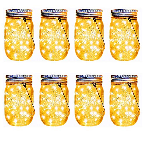 Mason Jar Solar Lights,8 Pack 30 Led Fairy Hanging Jar Lights,Solar Lanterns for Outdoor Patio Party Garden Wedding Christmas Decor Lights(Mason Jars/Handles Included)