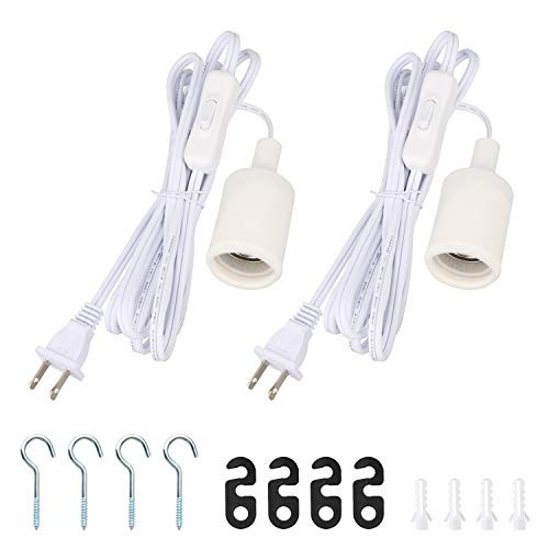2-Pack Light Lamp Cord, 10 Feet Extension Hanging Pendant Lamp Cord Set, E26/E27 Lamp Socket Lantern Cord Cable, with On Off Switch Hanging Lantern Cord (Pack of 2, White)