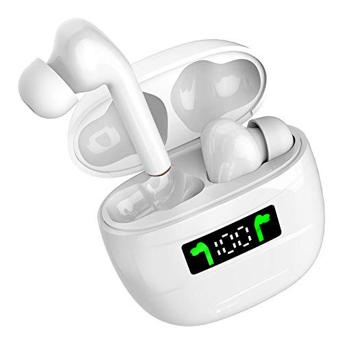 Wireless Headset Bluetooth 5.2 True Wireless Earplug LED Battery Display TWS Stereo Waterproof Bluetooth Earphone with Built-in Microphone Fitness Running Sports Wireless Earbud with Charging Box
