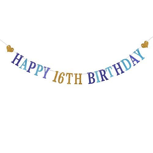 Colourful Glitter Happy 16th Birthday Banner, Bunting Garland for Sweet Sixteen, Hello 16, 16 Years Old Birthday Party Decorations Colourful Glitter Happy 16th Birthday Banner, Bunting Garland for Sweet Sixteen, Hello 16, 16 Years Old Birthday Party Decorations