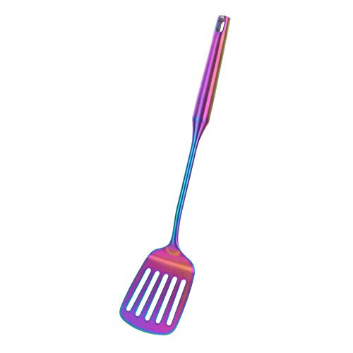 Slotted Spatula Turner, BuyGo Stainless Steel Rainbow Wok Spatula Multicolor Kitchen Utensil with Vacuum Ergonomic Handle for Cooking Flipping, Heat-Resistant, Dishwasher Safe