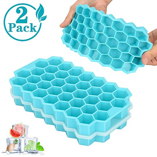 Ice Cube Trays, TeaRoo 2 Pack Silicone Ice Cube Molds with Lids, Easy-Release and Flexible 74-Ice Trays BPA Free, for Whiskey Cocktail, Stackable and Safe Ice Cube Molds