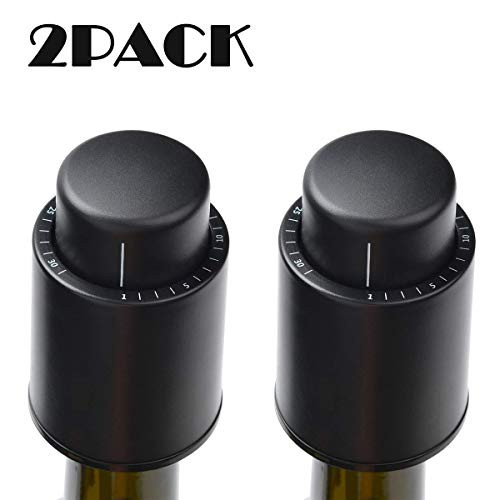 Kurami 2 Pack Wine Bottle Stopper Vacuum with Time Scale Record, Vacuum Champagne Stoppers, Reusable Wine Preserver Bottle Saver, Wine Corks Keep Fresh, Fits Any Bottle (2, ABS)