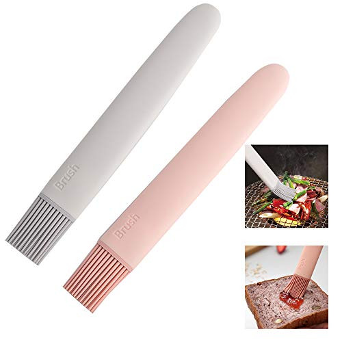 YOUJIA Silicone Basting Brush Heat Resistant Pastry Brushes for BBQ Grill Barbecue Baking Kitchen Cooking, Oil Brushes for Baste Pastries Cakes Meat Desserts (2PCS) (White+Pink)