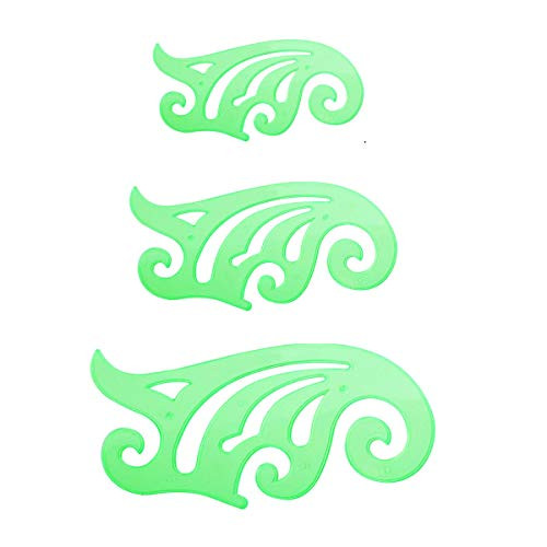 COMOK 3 Pieces Plastic Comic French Curve Ruler Multi Function Template Tool Set for Drafting Drawing Template, 3 Assorted Sizes, Clear Green