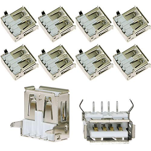 ToToT 10pcs 90 Degree 4-Pin USB Type A Standard Port Female Solder Jacks Connector PCB Socket USB-A Type SMT