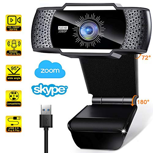 HD 1080P Webcam with Microphone - Web Camera for Computer Desktop with Mic USB 2.0 for Laptop/Mac/PC for Video Calling Conference, Recording, and Streaming Webcam for Zoom, Skype, YouTube