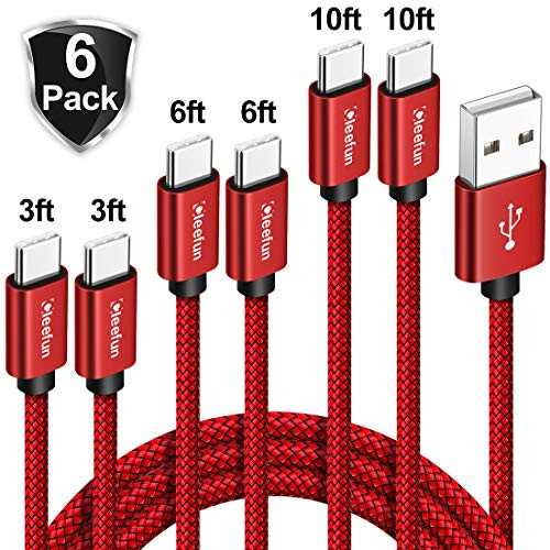 CLEEFUN USB C Cable Fast Charging, [6 Pack, 3/3/6/6/10/10 ft] Nylon Braided USB A to Type C Charger Cord Compatible with Samsung Galaxy S10e S20 S10 S9 S8 Plus, Note 10 9 8, Moto G8 G7 G6, LG G8 G7