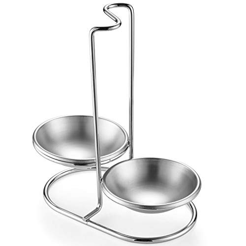 GoldNJade 304 Stainless Steel Double Ladles Holder Vertical Spoon Rest Cooking Utensils Stand Silver (Double)