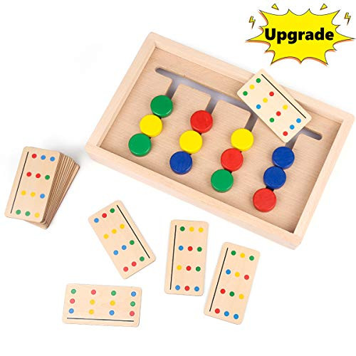 Preschool Learning Toys Slide Puzzle Color & Shape Matching Brain Teasers Logic Game Montessori Educational Wooden Toys for Kids Child Boys Girls Age 3 4 5 6 7 Years Old Family Game