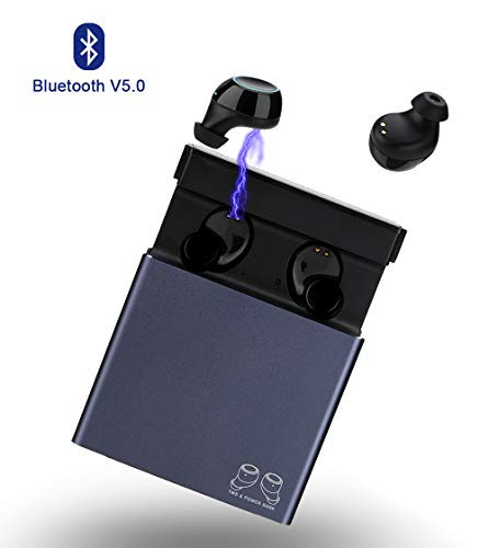 True Wireless Earbuds with 2500mAh LED Charging Dock, Baseman V7 Bluetooth 5.0 Headphones in Ear TWS Stereo Headsets Built in Mic with Deep Bass Touch Control Wireless Earbuds for Sports Work Blue