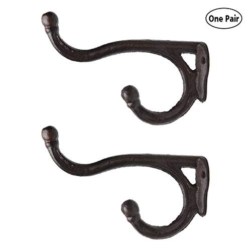 Cast Iron Double Wall Hooks/Hangers - Decorative Wall Mounted Coat Hook - Rustic Cast Iron - Antique Replica Rust Color PTZY221-02