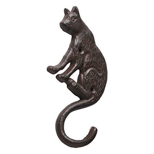 Decorative Rustic Cast Iron Cat Wall Hooks/Hangers - Decorative Wall Mount Hanging Plant Bracket Hook Antique Replica Rust Color PTZY229