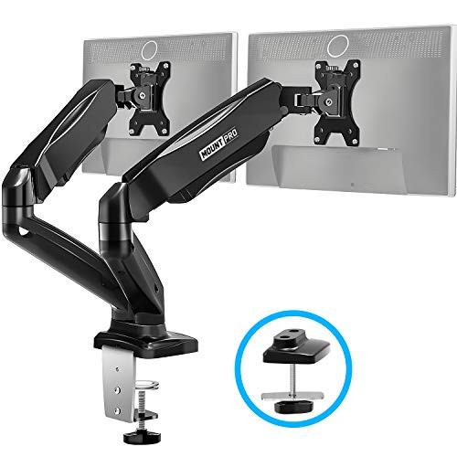 MOUNT PRO Dual Monitor Desk Mount - Articulating Gas Spring Monitor Arm, Removable VESA Mount Desk Stand with Clamp and Grommet Base - Fits 13 to 32 Inch LCD Computer Monitors, VESA 75x75, 100x100