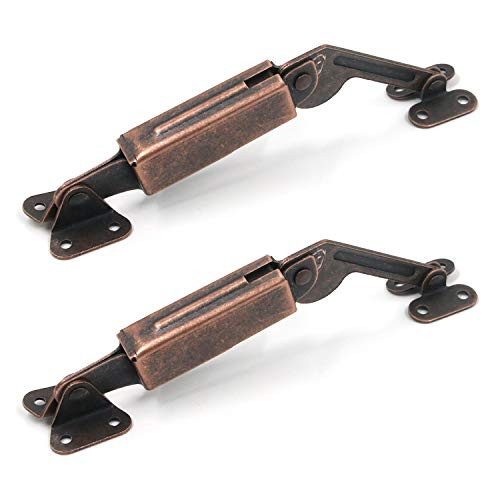 Tulead Spring Lid Support Left Right Lid Support Down Hinge Red Bronze Iron Support Box Cabinet Hardware Pack of 2 with Mounting Screws