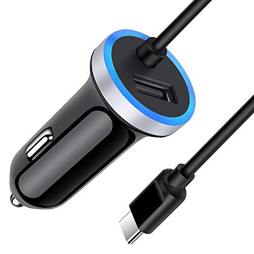 USB C Car Charger, 3.4A Fast Charging USB Car Adapter with 3ft USB Type C Cable for Samsung Galaxy S20+ S20 S10 Plus S10e S9 S8 A51 Note 10+ A20 A10e Google Pixel 3A 4 XL LG Stylo 4 5 6 K51 G7 G8