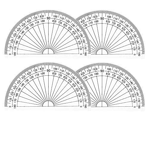 Leline's Plastic Protractor 180 Degree, Student Math Protractors 4-inch Long, Clear, Pack of 4