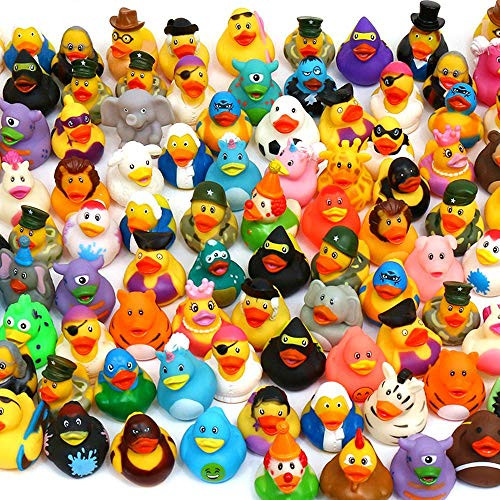 Pull Together 100 Pack Rubber Duck Bath Toy Assortment - Bulk Floater Duck for Kids - Baby Showers Accessories - Party Favors, Birthdays, Bath Time, and More (40 Varieties, Upgrade)