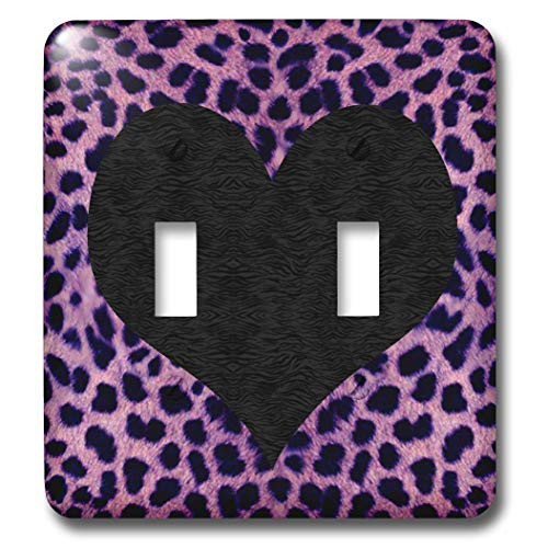 3dRose LLC lsp_20396_2 Punk Rockabilly Purple Cheetah Animal Print Black Heart Double Toggle Switch