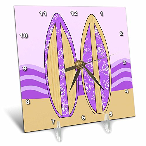 3dRose dc_77548_1 Purple Surfboard Design-Desk Clock, 6 by 6-Inch