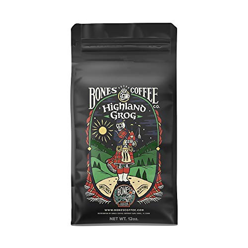 Bones Coffee Company Flavored Coffee Beans, Highland Grog Ground Coffee Beans, Low Acid Medium Roast Gourmet Coffee Beans in Rum, Butterscotch and Caramel Flavor (Ground) Bones Coffee Company Flavored Coffee Beans, Highland Grog Ground Coffee Beans, Low Acid Medium Roast Gourmet Coffee Beans in Rum, Butterscotch and Caramel Flavor (Ground)