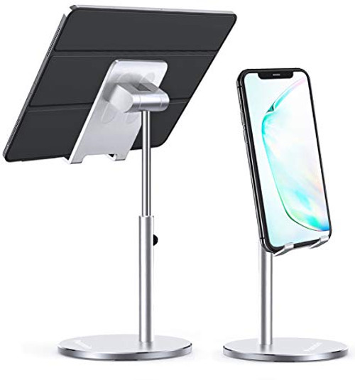Cell Phone Stand for Desk, Height Angle Adjustable iPad Tablet Holder Stand, Sturdy Aluminum Metal Phone Holder, Compatible with iPhone/iPad/Kindle/Mobile Phone/Tablet  Silver