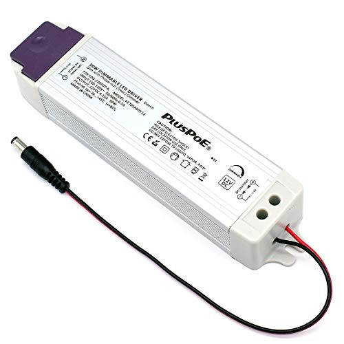 PLUSPOE 50W Dimmable LED Driver, 110V AC-12V DC Transformer Electric Power supply Adapter, 0-100% Dimming, Compatible with Lutron, Leviton Dimmers for LED Tape Cabinet Lighting