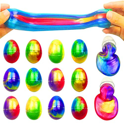 QINGQIU 12 Pack Colorful Slime Eggs Galaxy Putty Toys Easter Eggs for Kids Girls Boys Party Favors