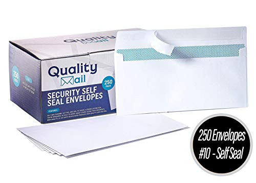White Envelopes, Number 10, Self-Seal, Security Tinted Envelope, no Moisture Required - no Window - Ideal for Home, Office Secure Mailing - Quick-Seal Closure - 4-1/8 x 9-1/2 Inches