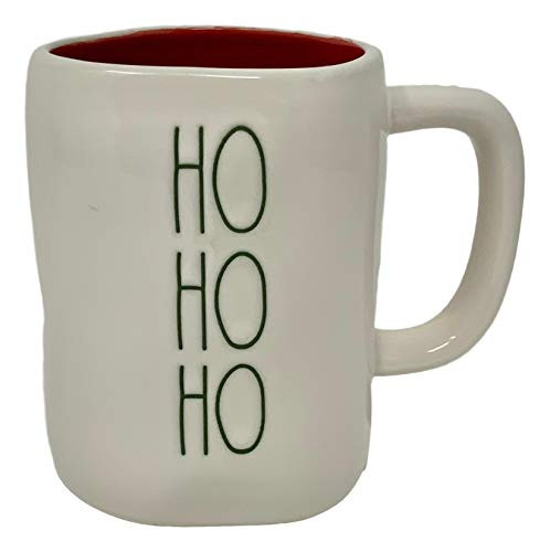 Rae Dunn White Ho Ho Ho Mug - Artisan Collection BY MAGENTA - White Rae Dunn with HO HO HO in Green Letters  Red Inside - enjoy your favorite hot coffee or hot tea on a cold Christmas winter morning
