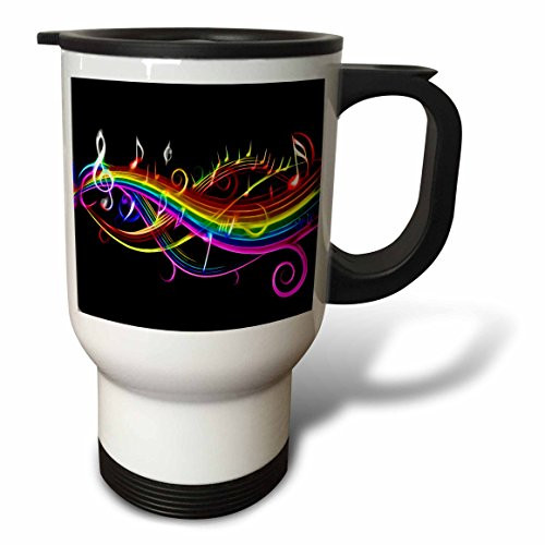 3dRose tm_167166_1" Rainbow Music Notes in Neon Rainbow Colors Stainless Steel" Travel Mug, 14 oz, Multicolor