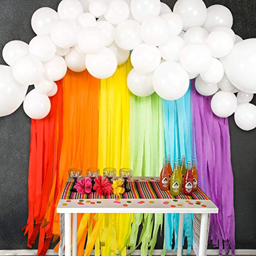 JOYYPOP Rainbow Party Decorations with White Balloon Garland and Rainbow Crepe Paper Streamers for Rainbow Baby Shower Rainbow Birthday Party JOYYPOP Rainbow Party Decorations with White Balloon Garland and Rainbow Crepe Paper Streamers for Rainbow Baby Shower Rainbow Birthday Party