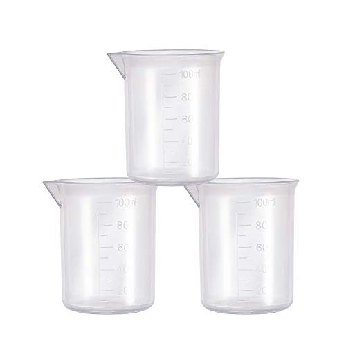 Othmro Measuring Cup 100ml PP Plastic Graduated Beaker Transparent for Lab Kitchen Liquids 3pcs