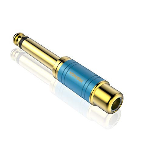 RCA Female to 1/4 Inch TS Male Adapter, HOSONGIN RCA Female to 1/4" Inch 6.35mm TS Mono Male Plug Audio Adapter Gold Plated Pure Copper, Blue, 1 Pack