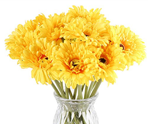 U/N Real Touch Artificial Gerbera Daisy Flowers Bridesmaid Holding Flowers 15 Stems Silk Daisies Flower Bunch for Wedding Bouquet Home Office Party Garden DIY Decoration (Yellow)