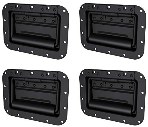 TCH Hardware 4 Pack Large Spring Loaded Steel Recessed Handle Black with Padded Grip - Case Chest Box Cabinet Speaker
