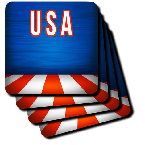 3dRose CST_213794_2 Red and White Stripes with USA On a Blue Background Soft Coasters (Set of 8)